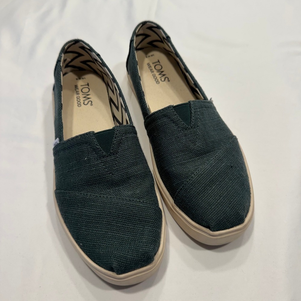 TOMS Alpargata Slip On Canvas‎ Flats Comfort Shoes Size 6 Dark Green Excellent